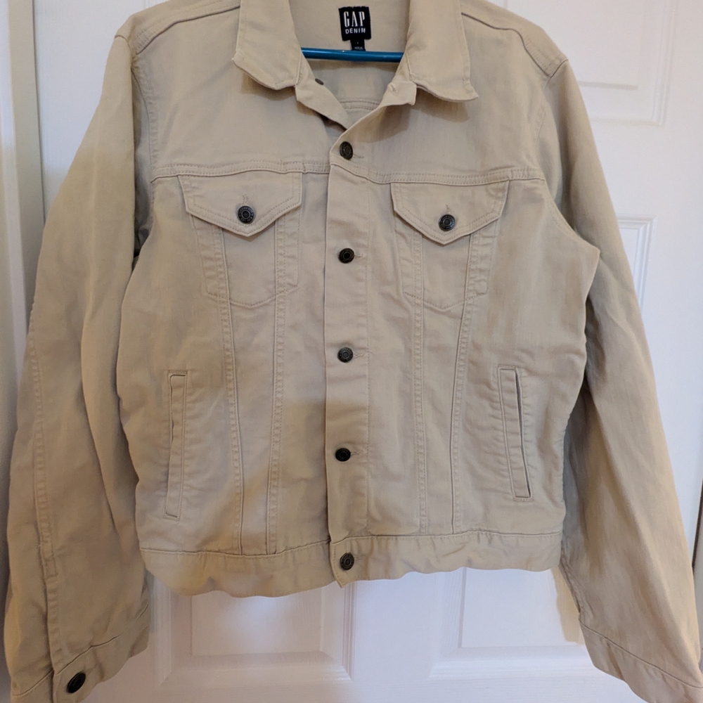 GAP Flex Men's L Tan Standard Denim Jacket Button Front Slit Pockets
